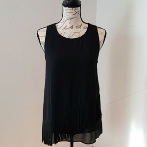 Black Fringe Hem Sleeveless Top